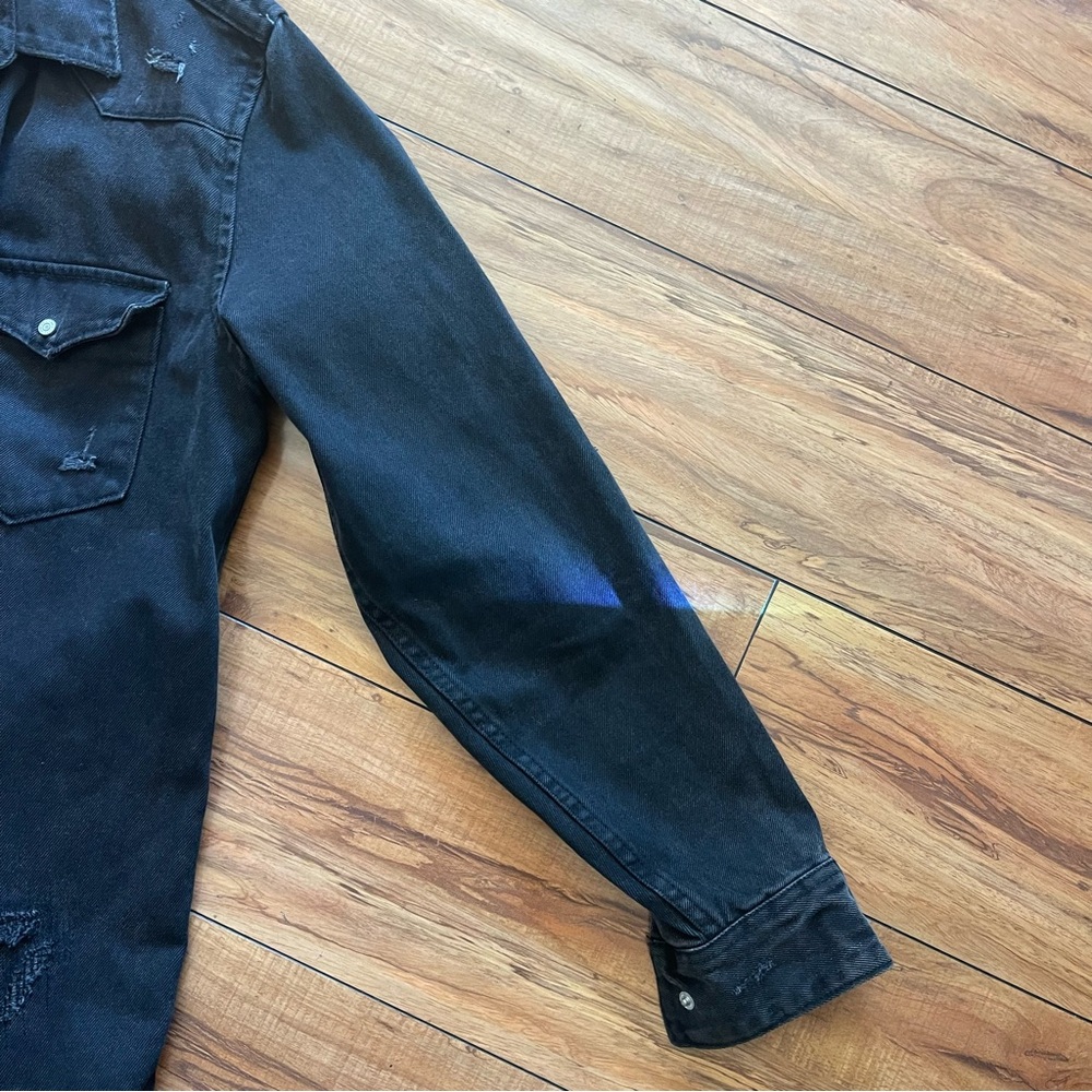 Zara Men’s Distress Ripped Black Denim Jacket Size Large - Picture 6 of 10